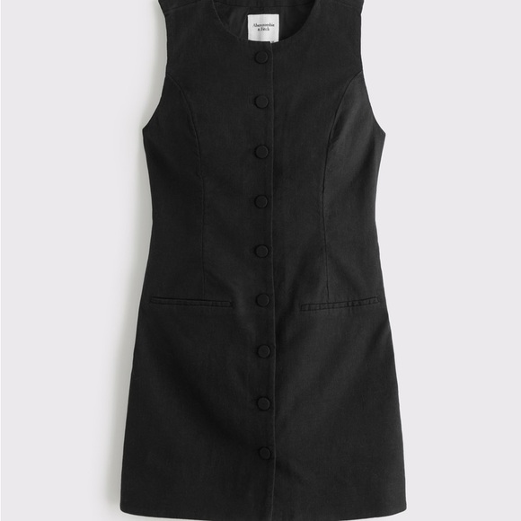 Abercrombie & Fitch Black Button-Front Linen-Blend Mara Mini Dress A&F 662670732 - Picture 4 of 7